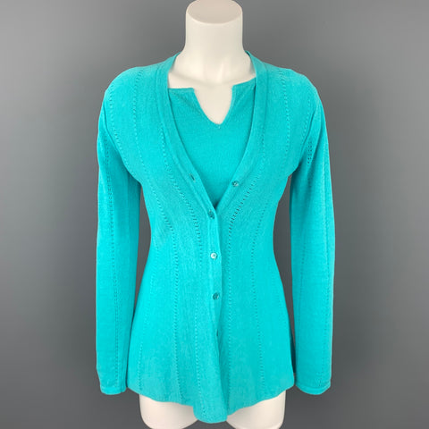 DONCASTER SIGNATURE Conjunto de 2 piezas de cárdigan en mezcla de lino turquesa talla XS