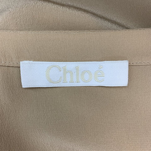 CHLOE Taille 8 Blouse en crêpe de soie beige à col en V et poignets à nœud