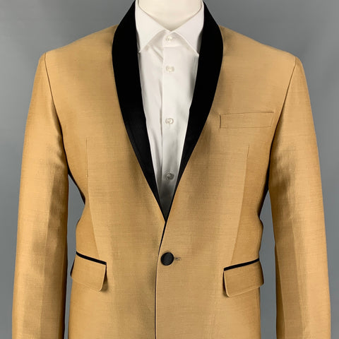 DSQUARED2 Size 46 Tan Black Wool Silk Shawl Collar Sport Coat