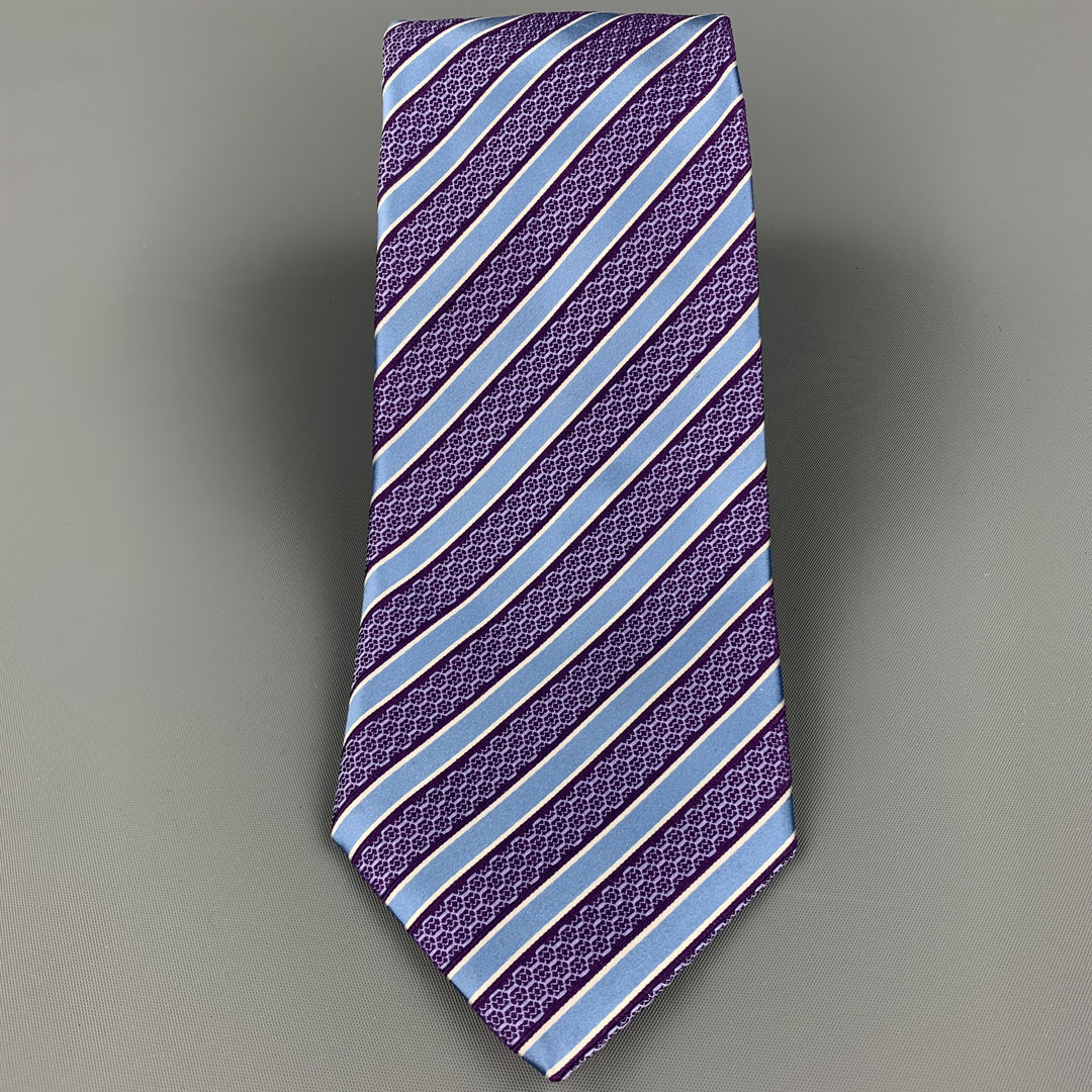 ERMENEGILDO ZEGNA Purple & Blue Diagonal Stripe Silk Neck Tie