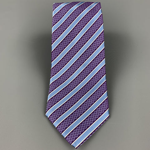 ERMENEGILDO ZEGNA Purple & Blue Diagonal Stripe Silk Neck Tie