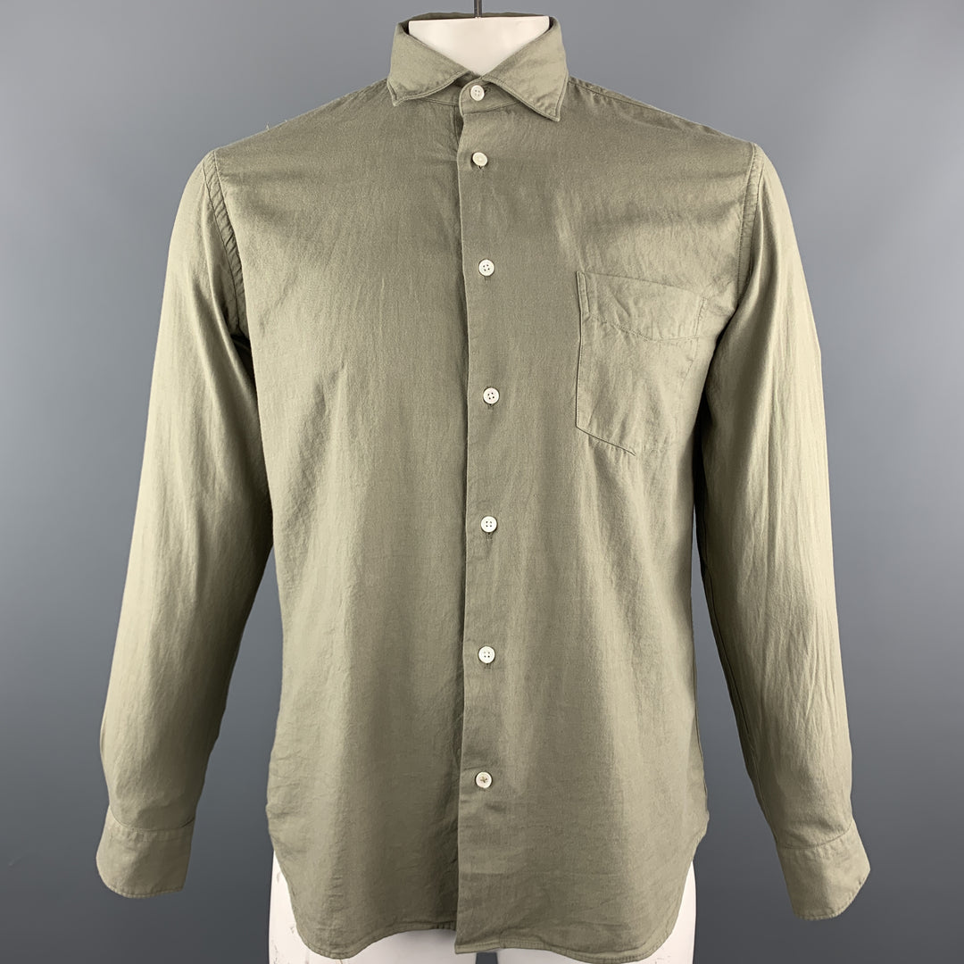 HARTFORD Size S Taupe Solid Cotton Button Up Long Sleeve Shirt