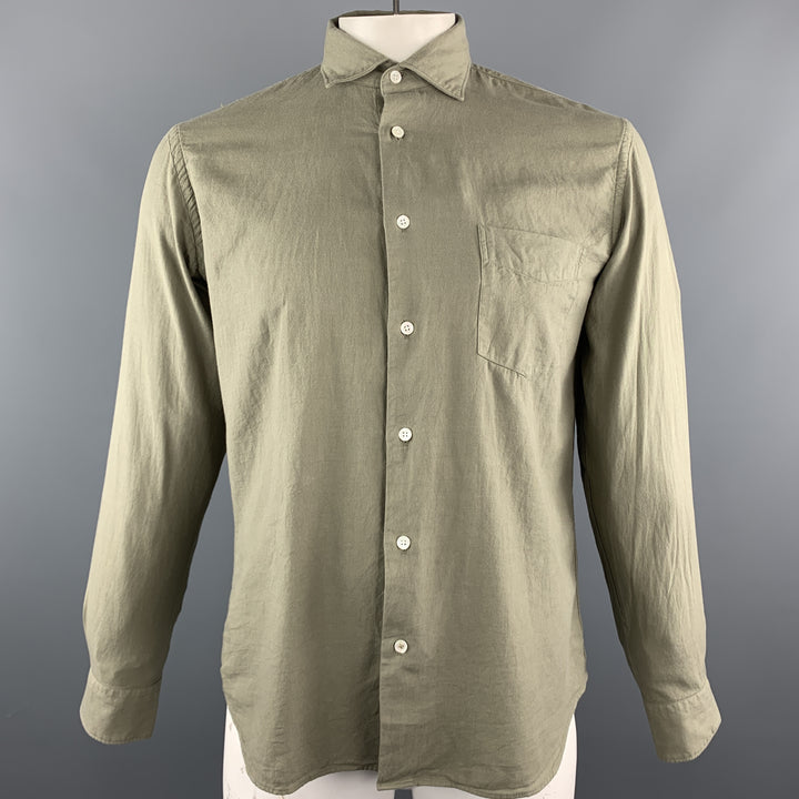 HARTFORD Taille M Olive Solid Cotton Button Up Chemise à manches longues