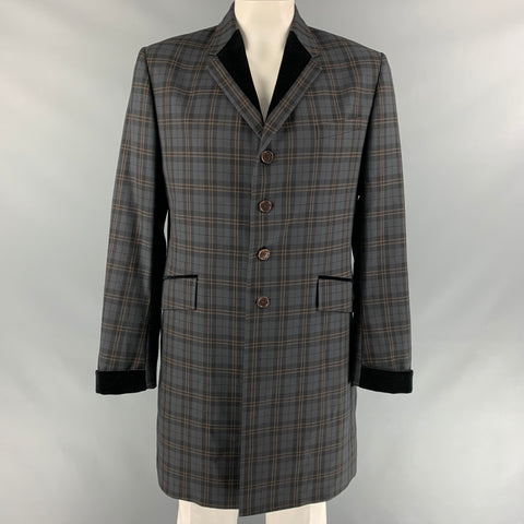 PS by PAUL SMITH Size XL Charcoal Plaid Wool Notch Lapel Coat