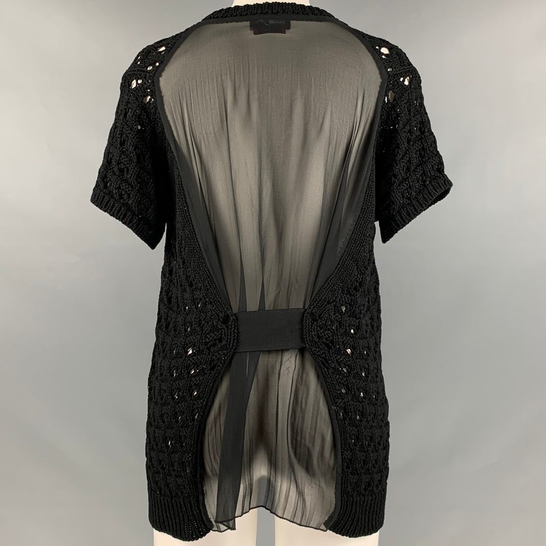 KOLOR Size L Black Cotton Mixed Fabrics V-Neck Casual Top