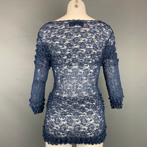 COMME des GARCONS TRICOT Size S Blue Textured Pleated Lace Blouse
