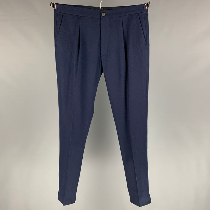 PAUL SMITH Talla 34 Pantalón de vestir de lana azul marino con pliegue único