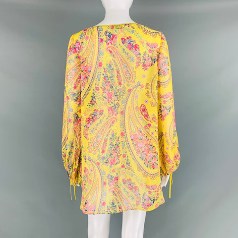 ETRO Taille 2 Blouse à manches longues florale en soie rose jaune