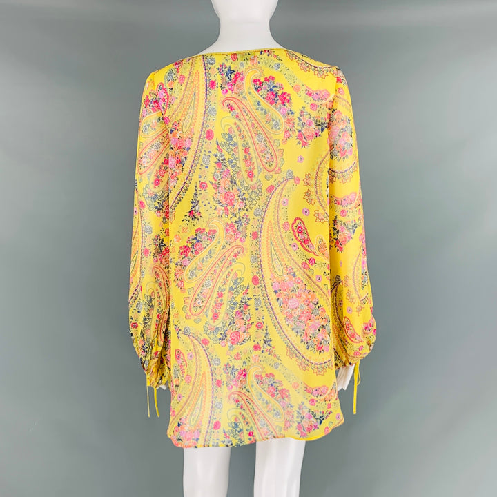 ETRO Size 2 Yellow Pink Silk Floral Long Sleeve Blouse