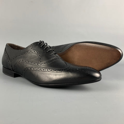 A.TESTONI Size 9 Black Perforated Leather Wingtip Lace Up Shoes