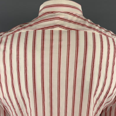 BURBERRY LONDON Size M Brick Red Stripe Cotton Blend Button Up Long Sleeve Shirt