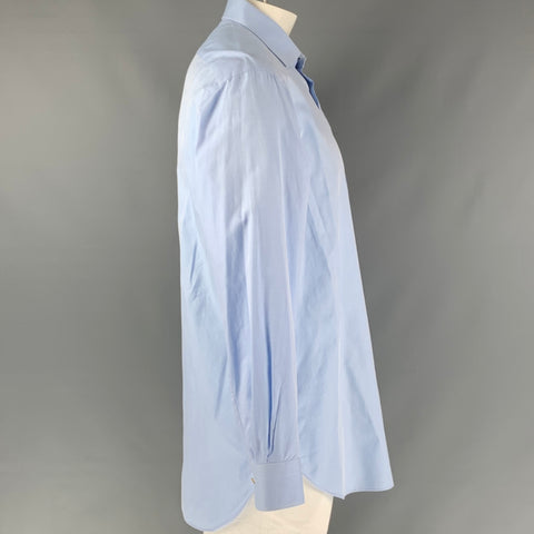 KITON Size XL Light Blue Solid Cotton Spread Collar Long Sleeve Shirt