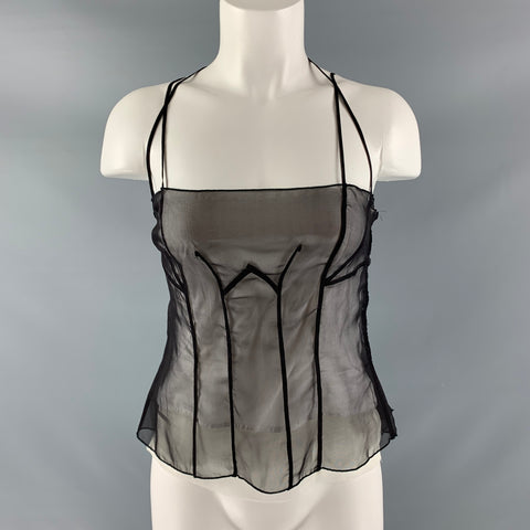 SPORTMAX Size 4 Black White Silk &  Cotton Camisole Blouse