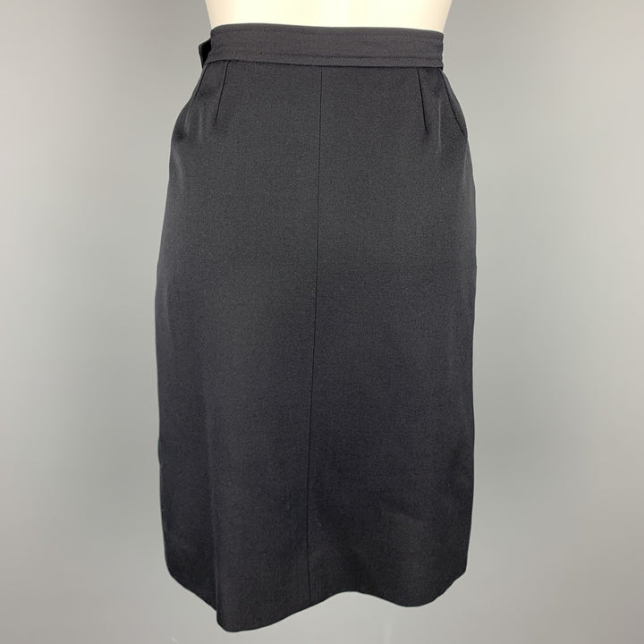 Vintage YVES SAINT LAURENT Rive Gauche Size 6 Navy Wool Pencil Skirt