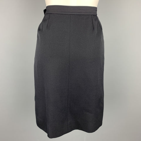 Vintage YVES SAINT LAURENT Rive Gauche Size 6 Navy Wool Pencil Skirt