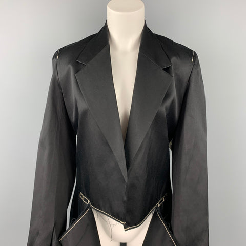 COLECCIÓN CALVIN KLEIN Talla M Chaqueta con frente abierto y solapa de muesca de algodón con puntadas en contraste, color negro