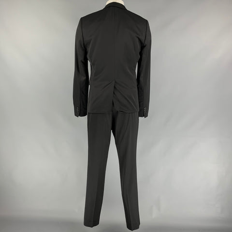 EMPORIO ARMANI Size 40 Black Virgin Wool / Polyamide Peak Lapel Suit