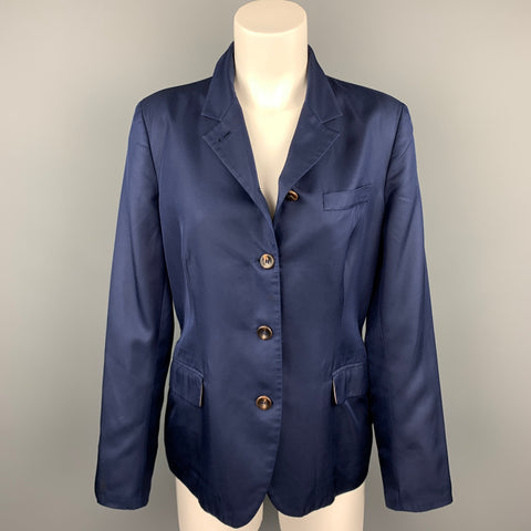 LUCIANO BARBERA Taille 12 Blazer court à revers cranté en soie marine