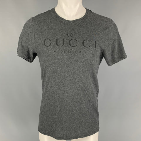 GUCCI Size L Dark Gray Black Logo Cotton Short Sleeve T-shirt