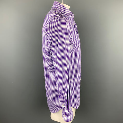 FAIRFAX for BARNEY'S NEW YORK Size L Purple Tattersall Cotton Long Sleeve Shirt