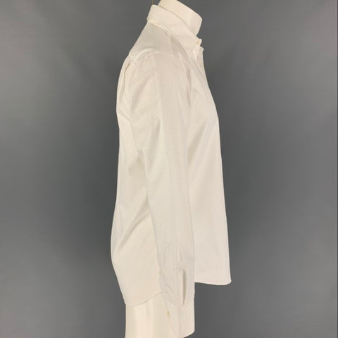 VERSACE COLLECTION City Talla S Camisa blanca de manga larga de poliéster y algodón texturizado