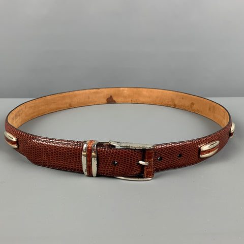 MEZLAN Size 38 Brown Lizard Leather Belt