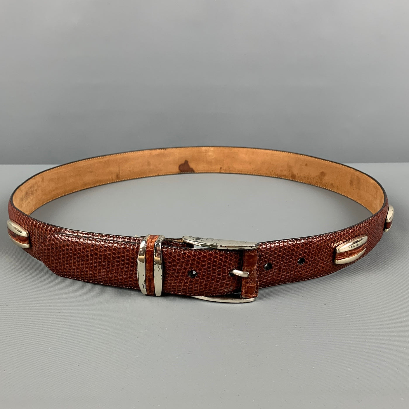 Mezlan genuine brown crocodile leather belt
