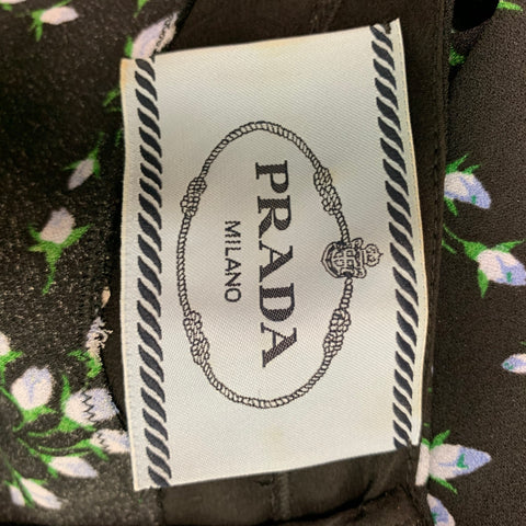 PRADA Size 8 Black Blue & Green Viscose Elastane Floral Sleeveless Dress