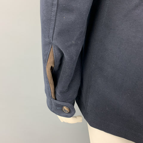 LORO PIANA Size 10 Navy Cotton High Collar Zip Hood Jacket