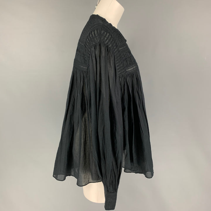 ISABEL MARANT Size 8 Black Cotton Pleated Oversized Blouse
