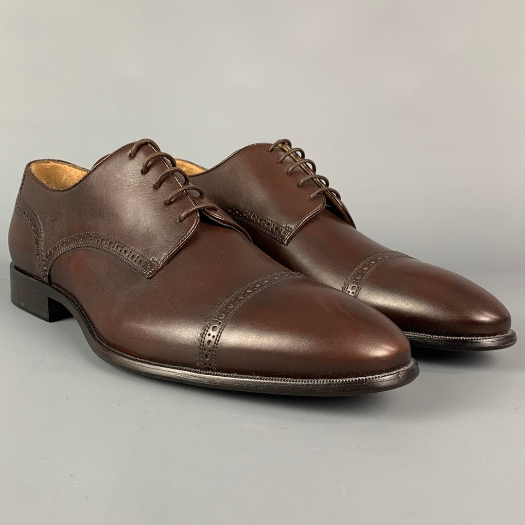 BALLY Size 9.5 Brown Leather Cap Toe Lace Up Shoes