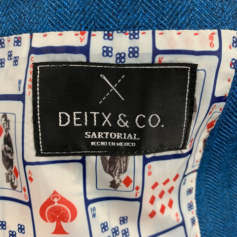 DEITX & CO. Size 38 Blue Herringbone Polyester Notch Lapel Sport Coat