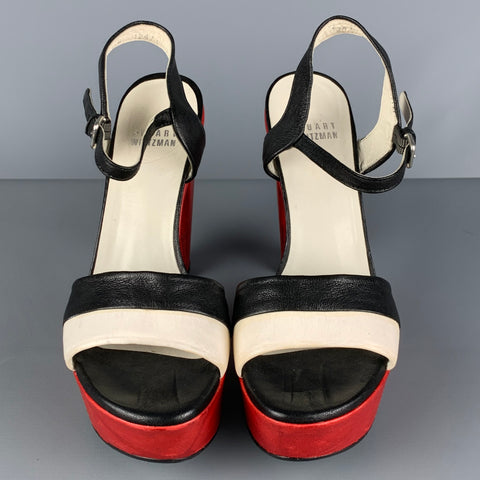 STUART WEITZMAN Size 6 Red Black White Leather Color Block Platform Sandals