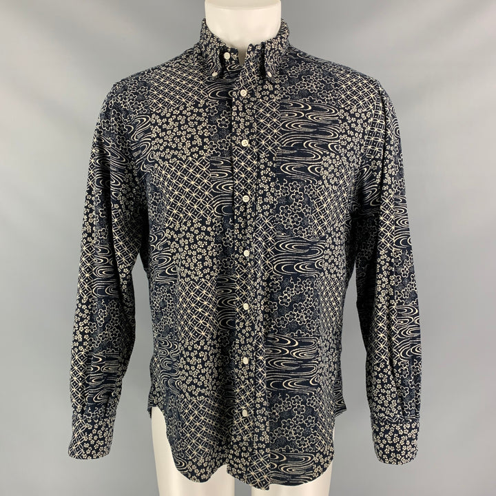 GITMAN VINTAGE Talla L Camisa de manga larga con botones de algodón con estampado índigo