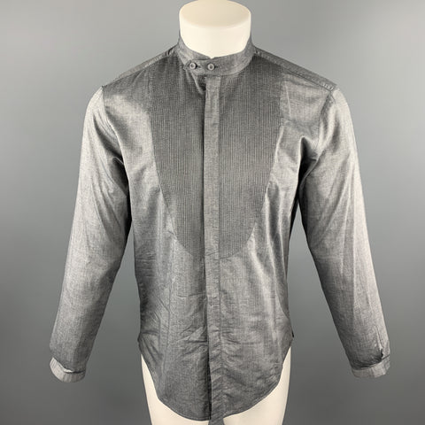 EMPORIO ARMANI Size S Dark Gray Solid Cotton Nehru Collar Long Sleeve Shirt