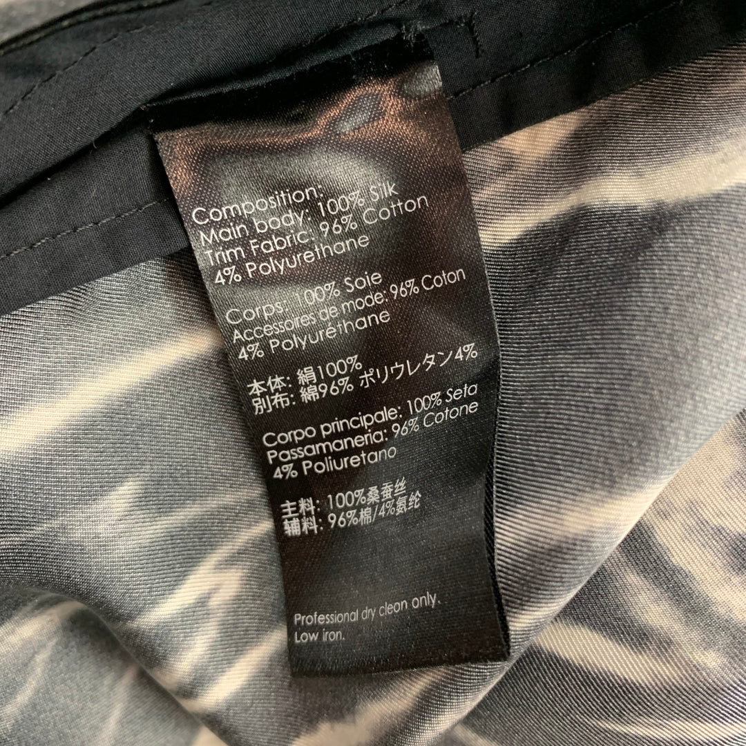 3.1 PHILLIP LIM Size XL Black & Light Grey Print Silk / Cotton Long Sleeve Shirt