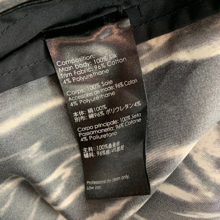 3.1 PHILLIP LIM Size XL Black & Light Grey Print Silk / Cotton Long Sleeve Shirt