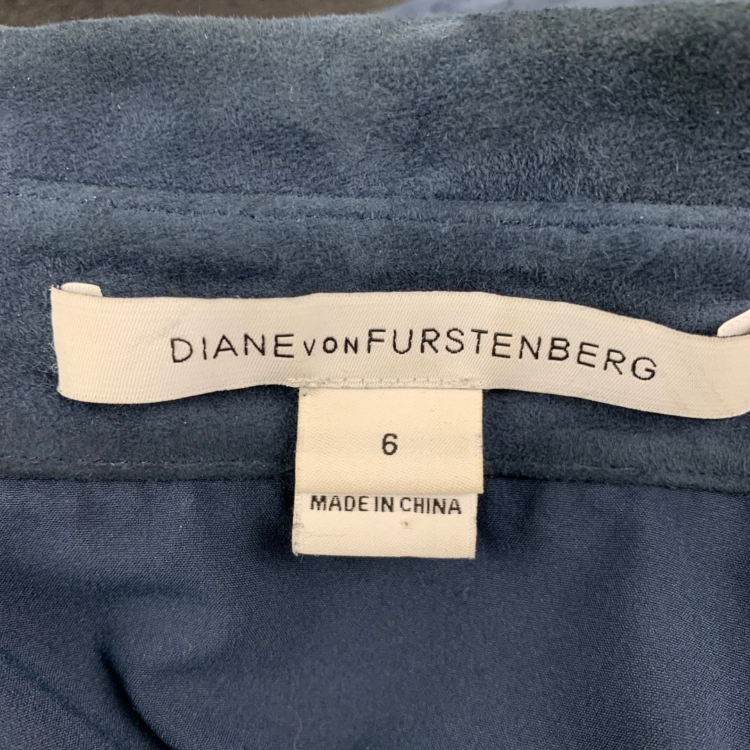 DIANE VON FURSTENBERG Size 6 Blue Suede Jacket