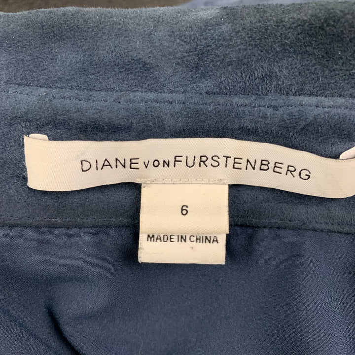 DIANE VON FURSTENBERG Size 6 Blue Suede Jacket