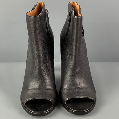 COACH Size 7 Black Leather Fringe Peep Toe Boots