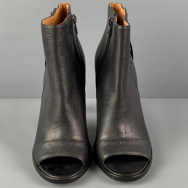 COACH Size 7 Black Leather Fringe Peep Toe Boots