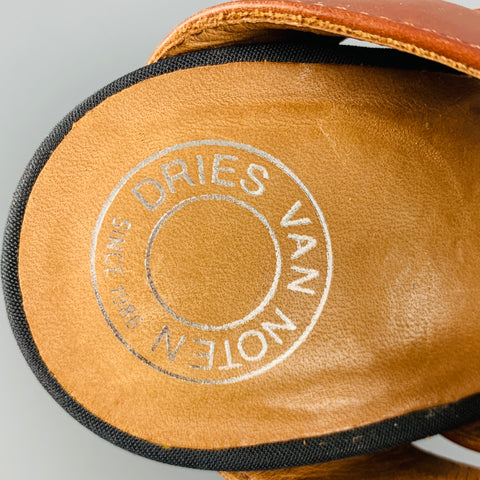 DRIES VAN NOTAN Talla 8 Sandalias de tiras de cuero negro marrón