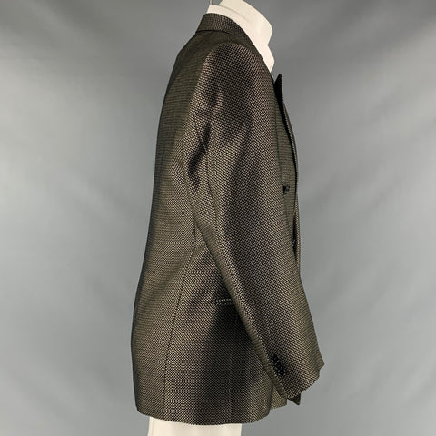BARCELINO Size 40 Black Gold Jacquard Double Breasted Sport Coat