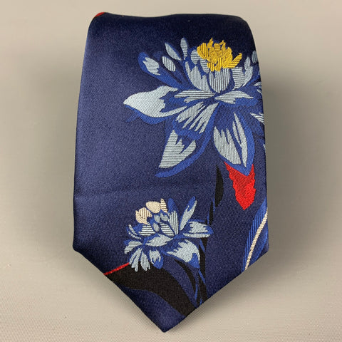 PAUL SMITH Navy Blue Floral Silk Tie