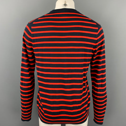 PS by PAUL SMITH Size M Navy & Orange Stripe Cotton Crew-Neck Pullover Sweater