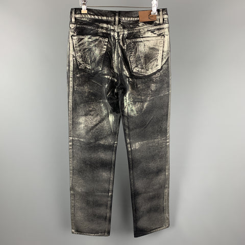 JUST CAVALLI Size 30 Black & Silver Metallic Painted Denim Pistol Jeans