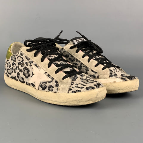 GOLDEN GOOSE Superstar Talla 8 Zapatillas con estampado animal de tela en blanco y negro