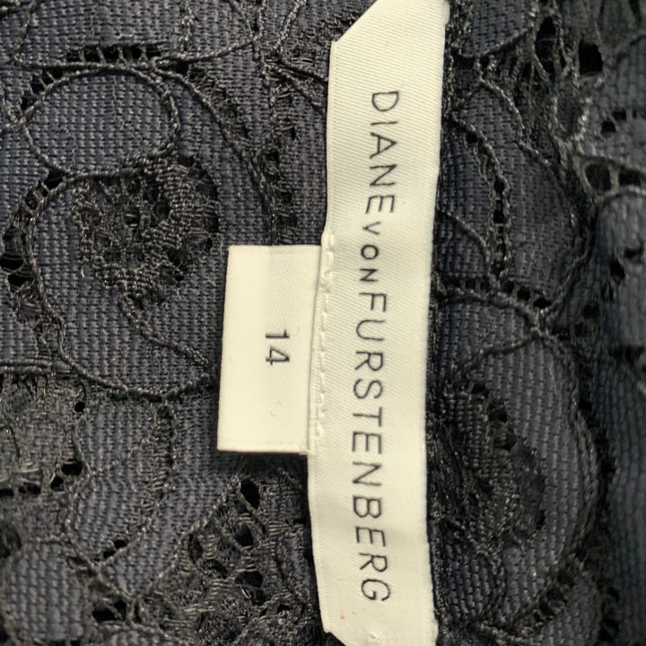 DIANE VON FURSTENBERG Size XL Black Nylon Lace Open Collar Shirt