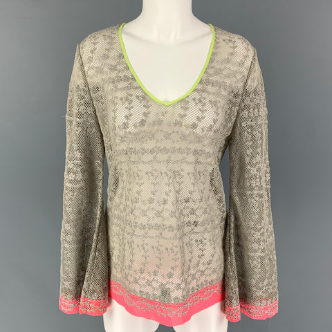 ELIE TAHARI Size S Grey Polyester Embroidered Tunic Blouse
