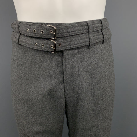 MICHAEL BASTIAN Size 32 Heather Grey Wool Double Belt Cuffed Pants